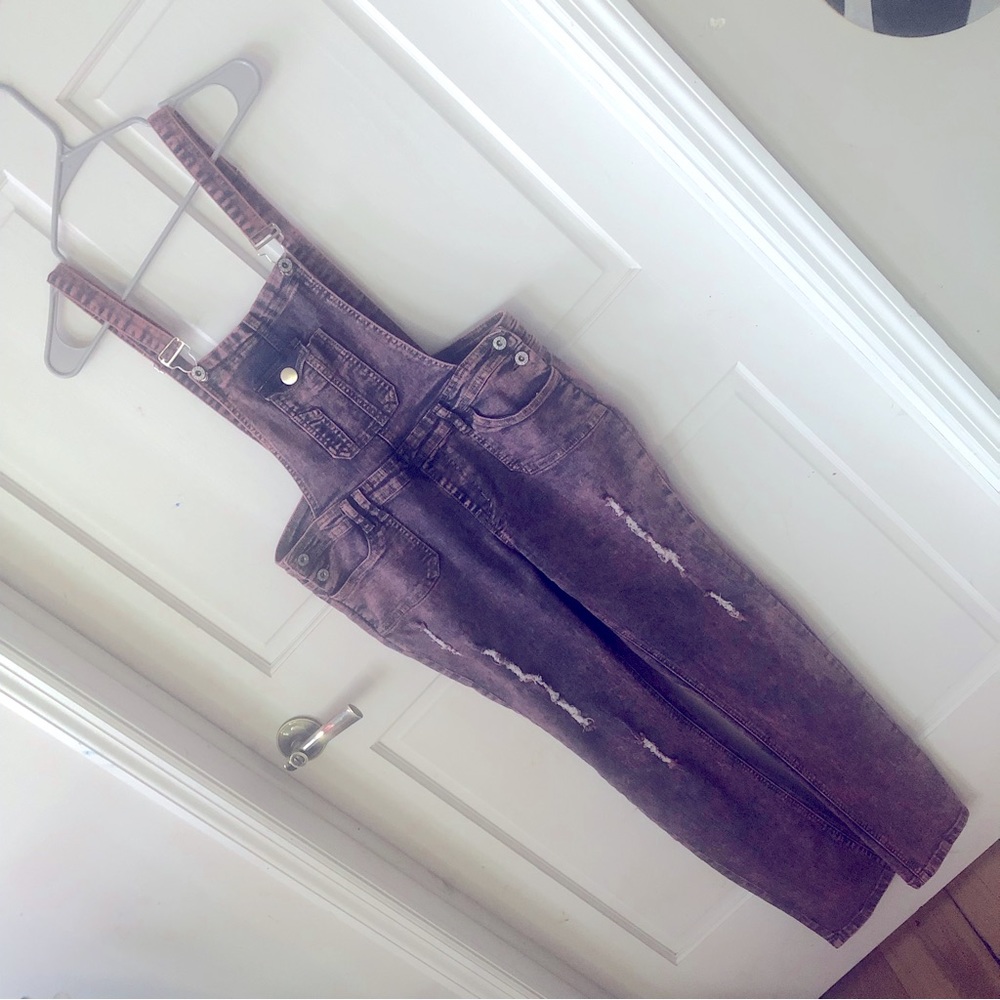 Bib overall skinny jeans denim acid wash over-dyed